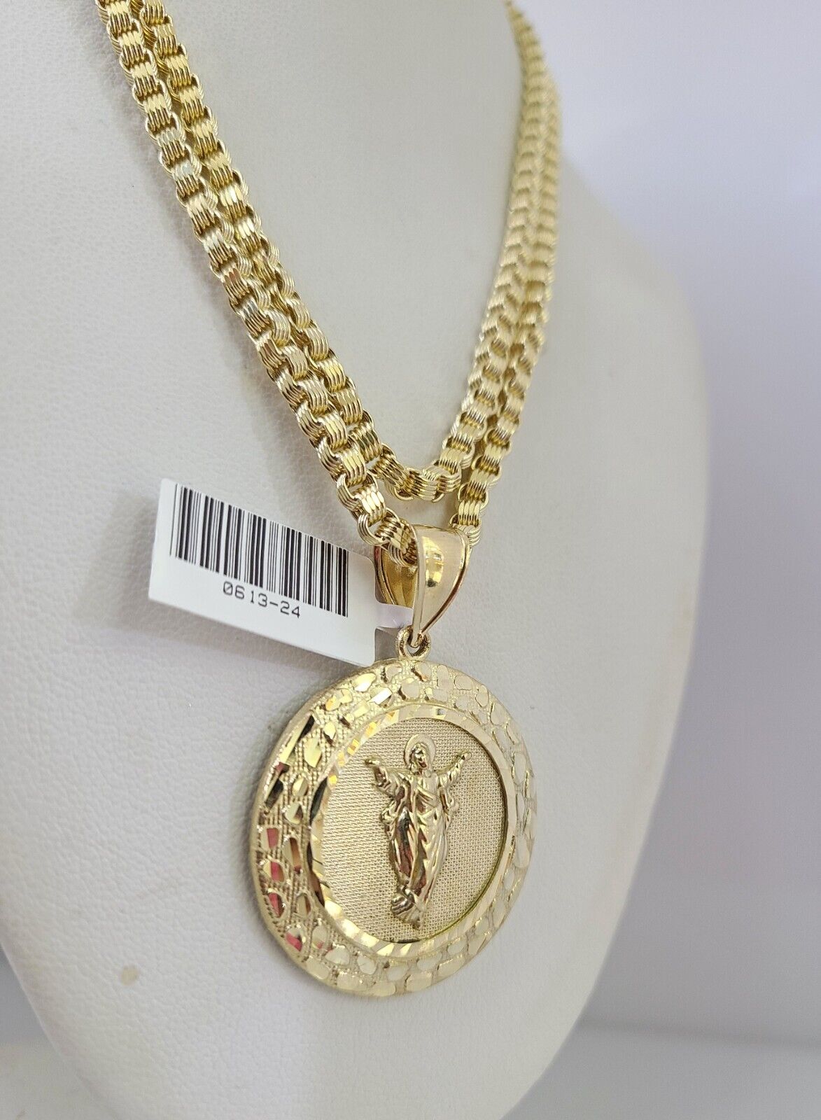 10k Gold Byzantine Chain Nugget Jesus Pendant SET REAL 10kt 3mm 18"-28" 10Kt